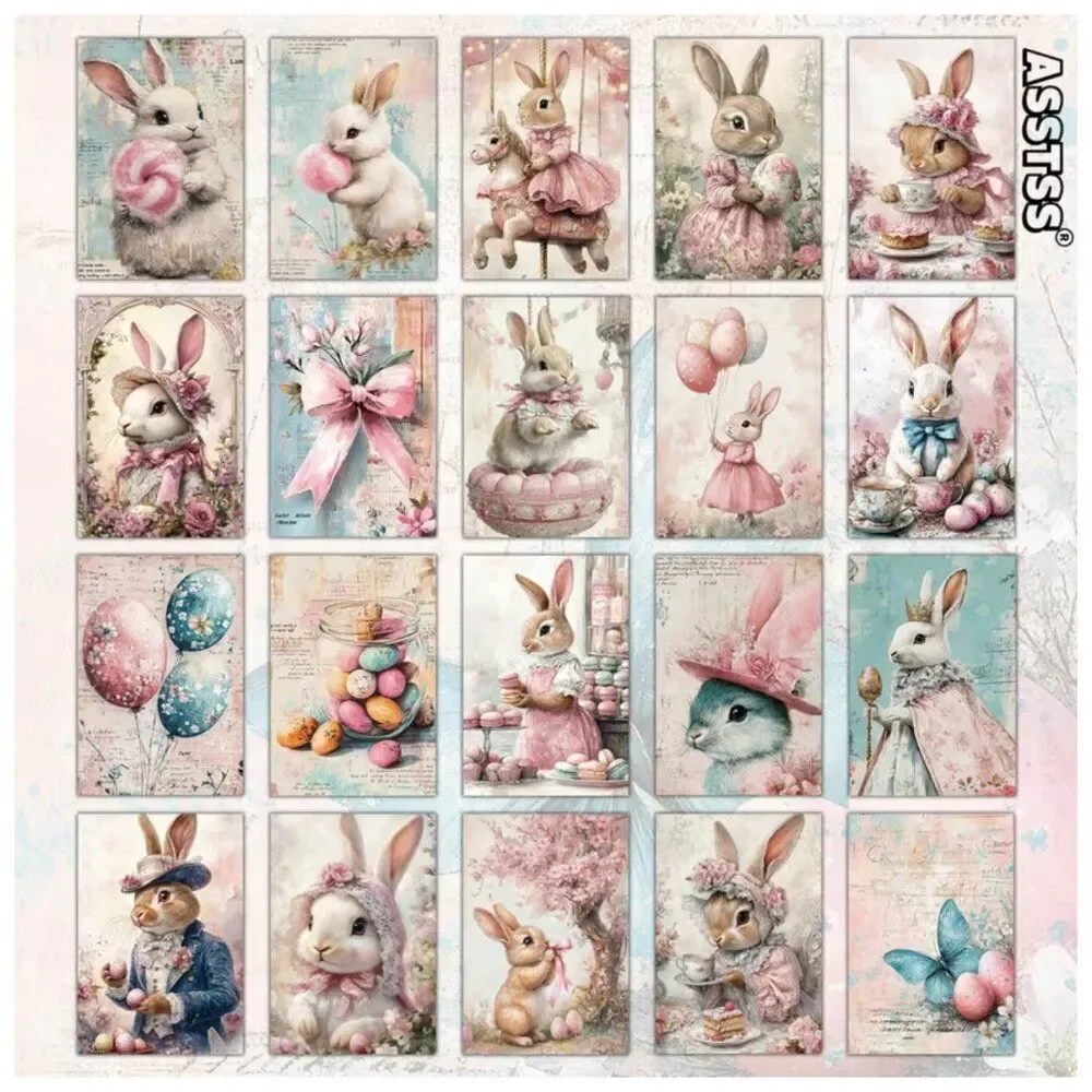 NWT 20pc Vintage Easter Bunny Shabby Chic Junk Journal Cards Craft Paper DIY Art
